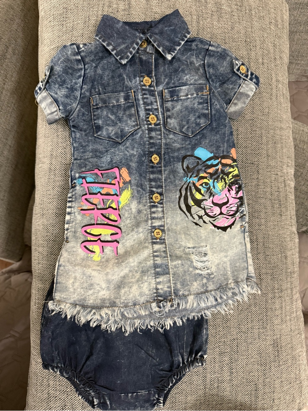 Faux Denim Dress with Matching Bloomers